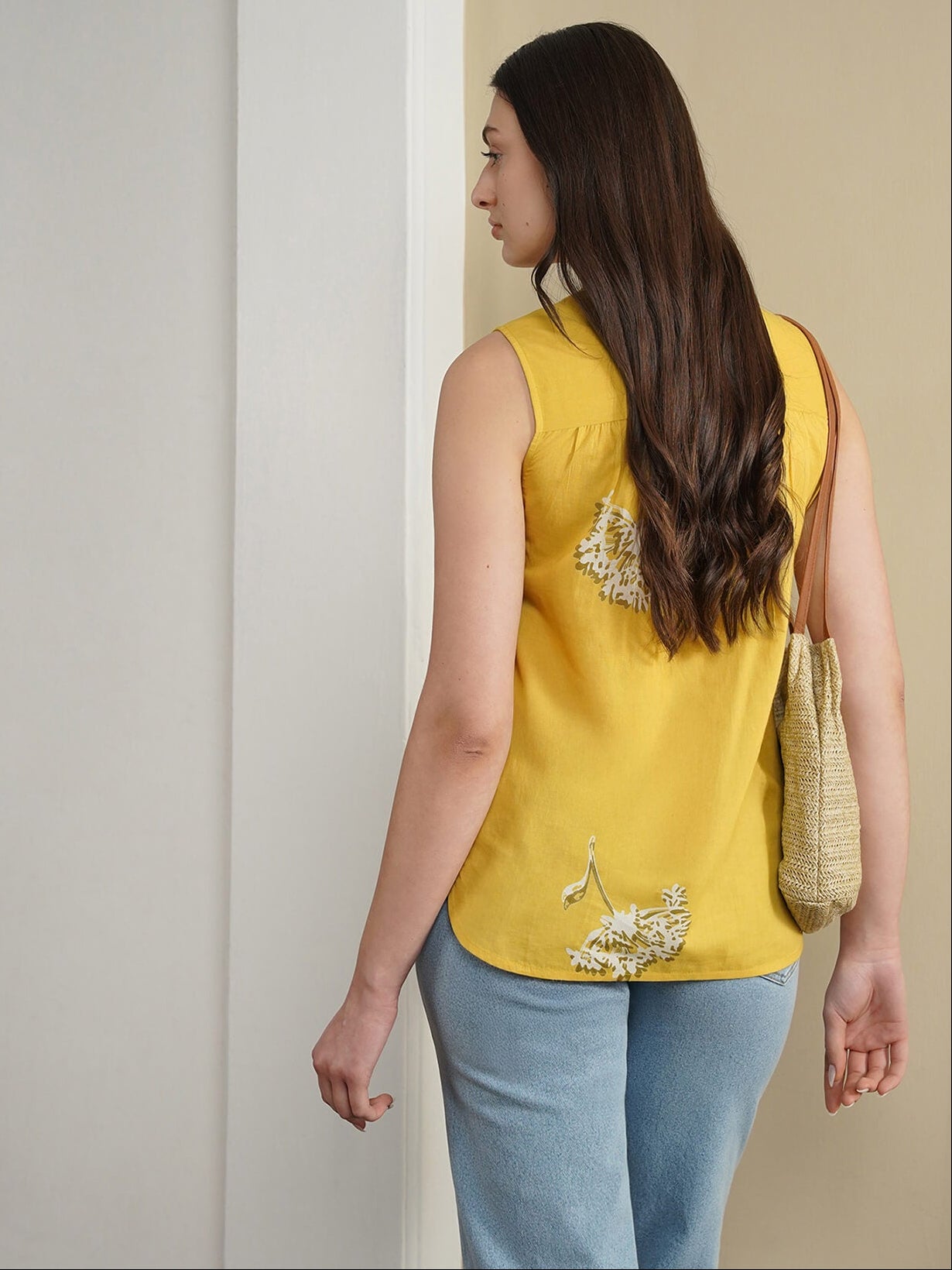 Cotton Floral Regular Top - Yellow