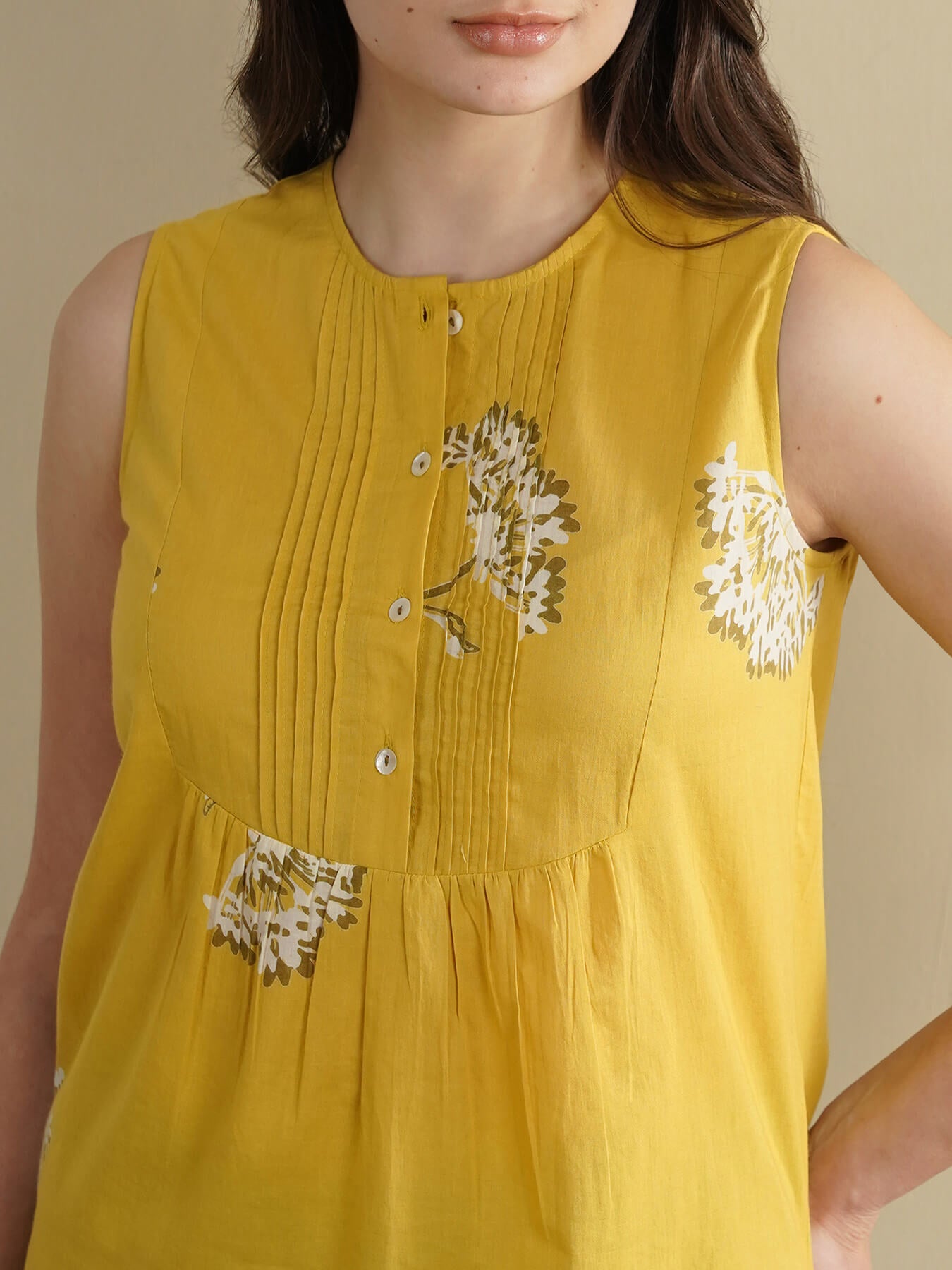 Cotton Floral Regular Top - Yellow
