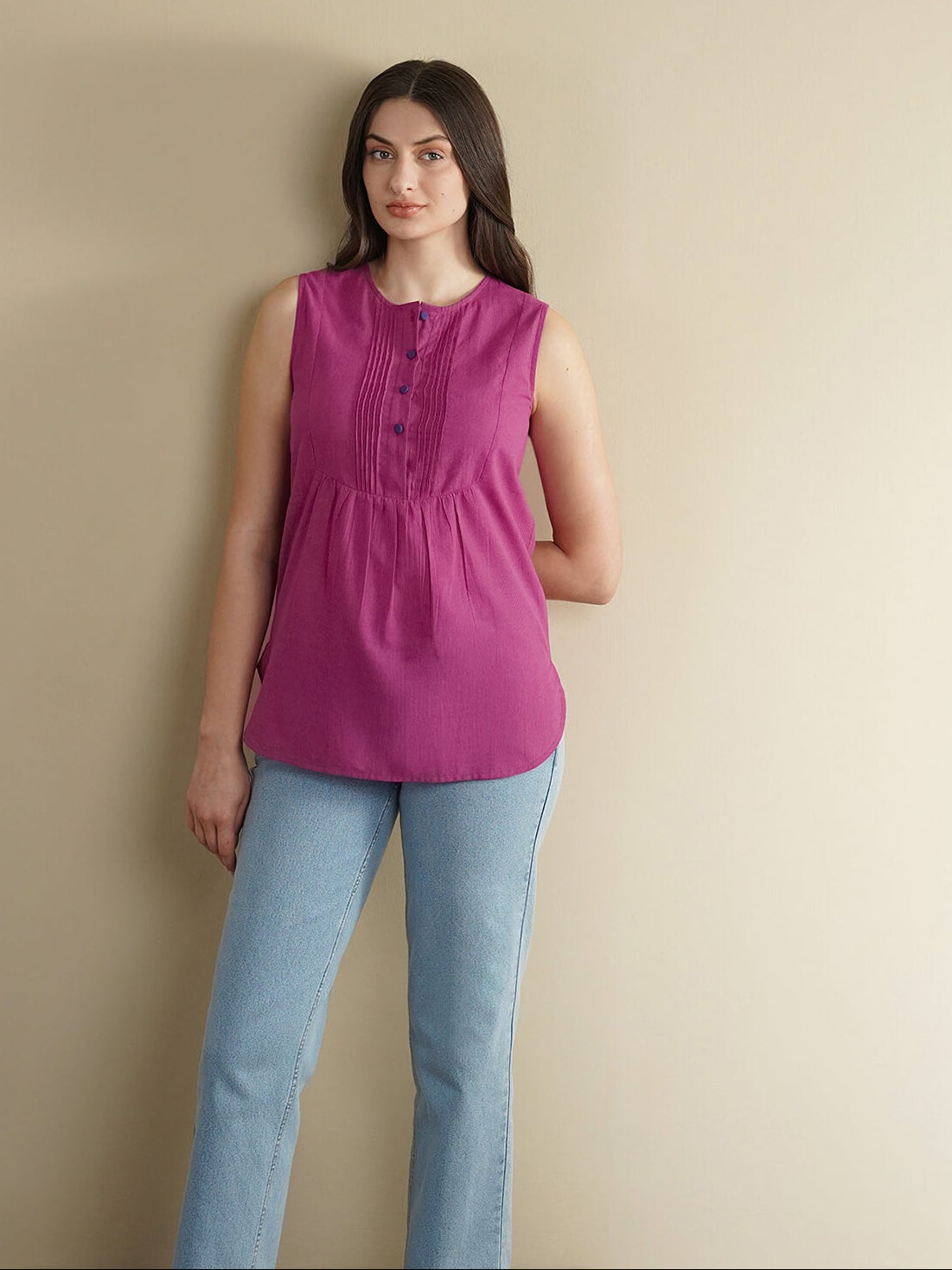 Cotton Solid Regular Top - Pink