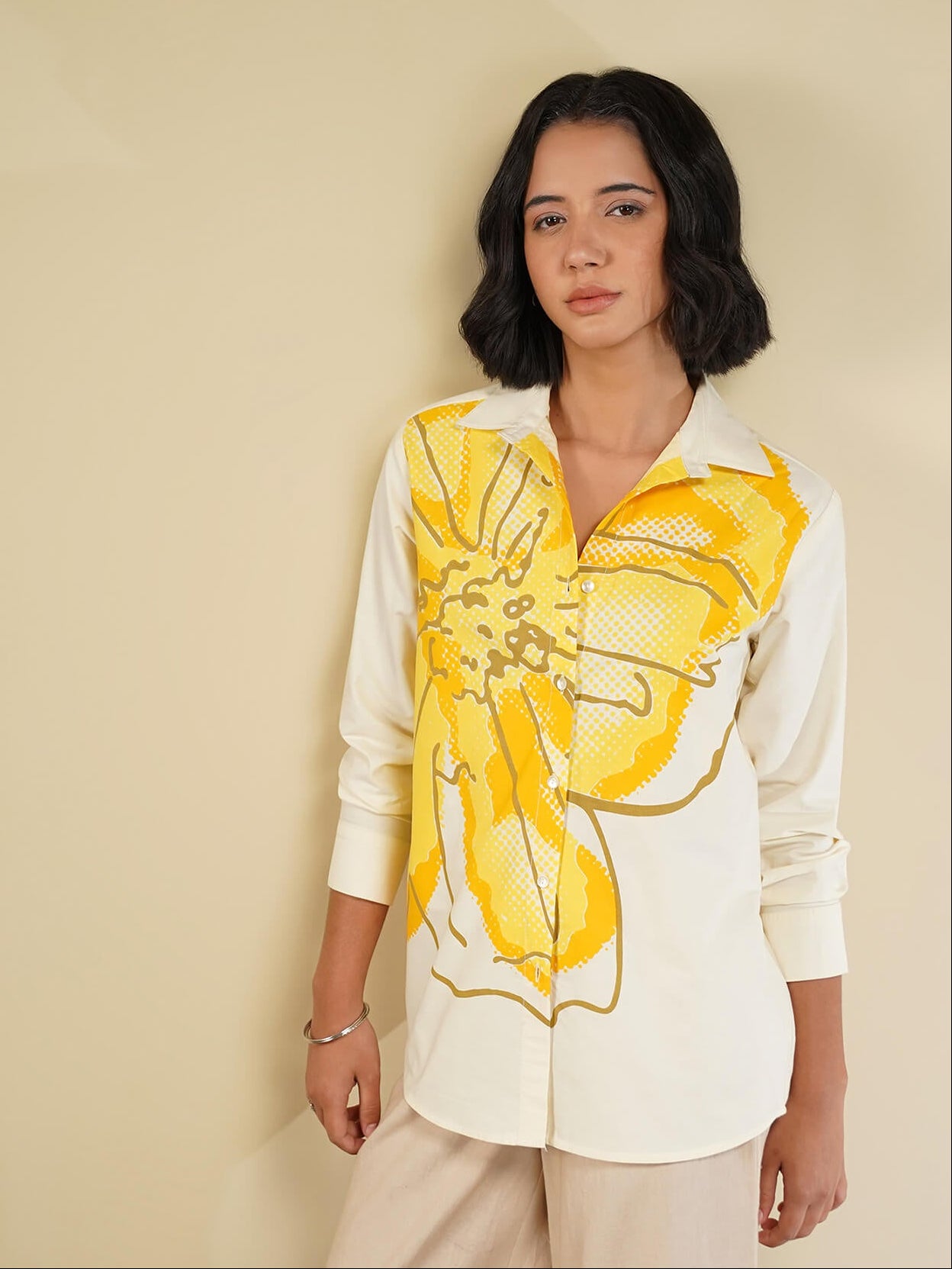 Cotton Placement Floral Shirt - Off White