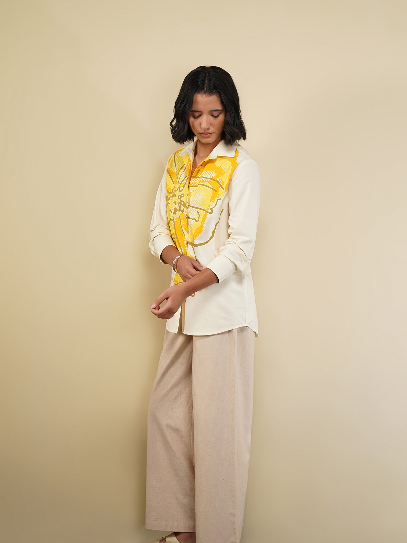 Cotton Placement Floral Shirt - Off White