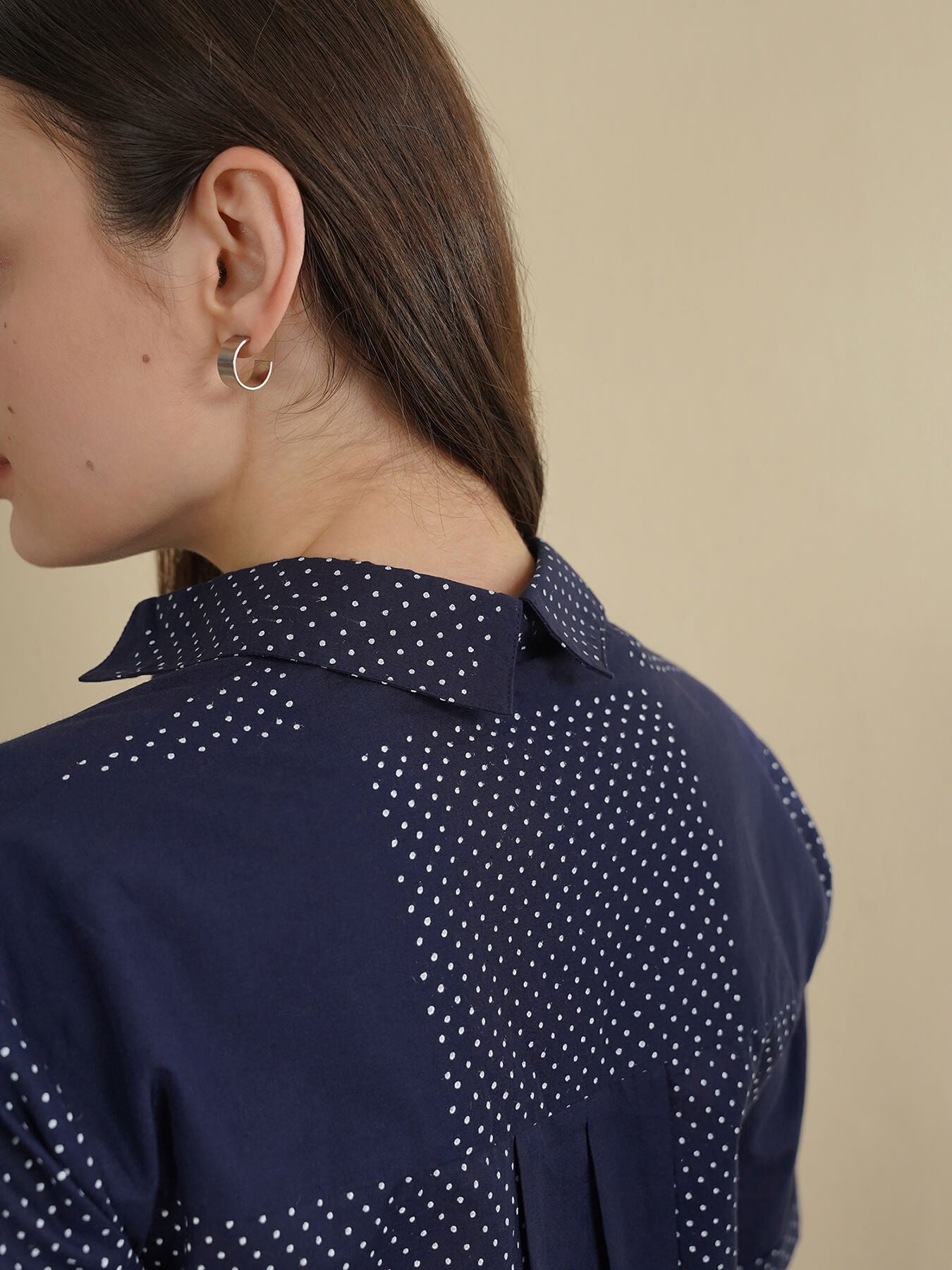 Cotton Geometric Shirt Style Top - Navy Blue