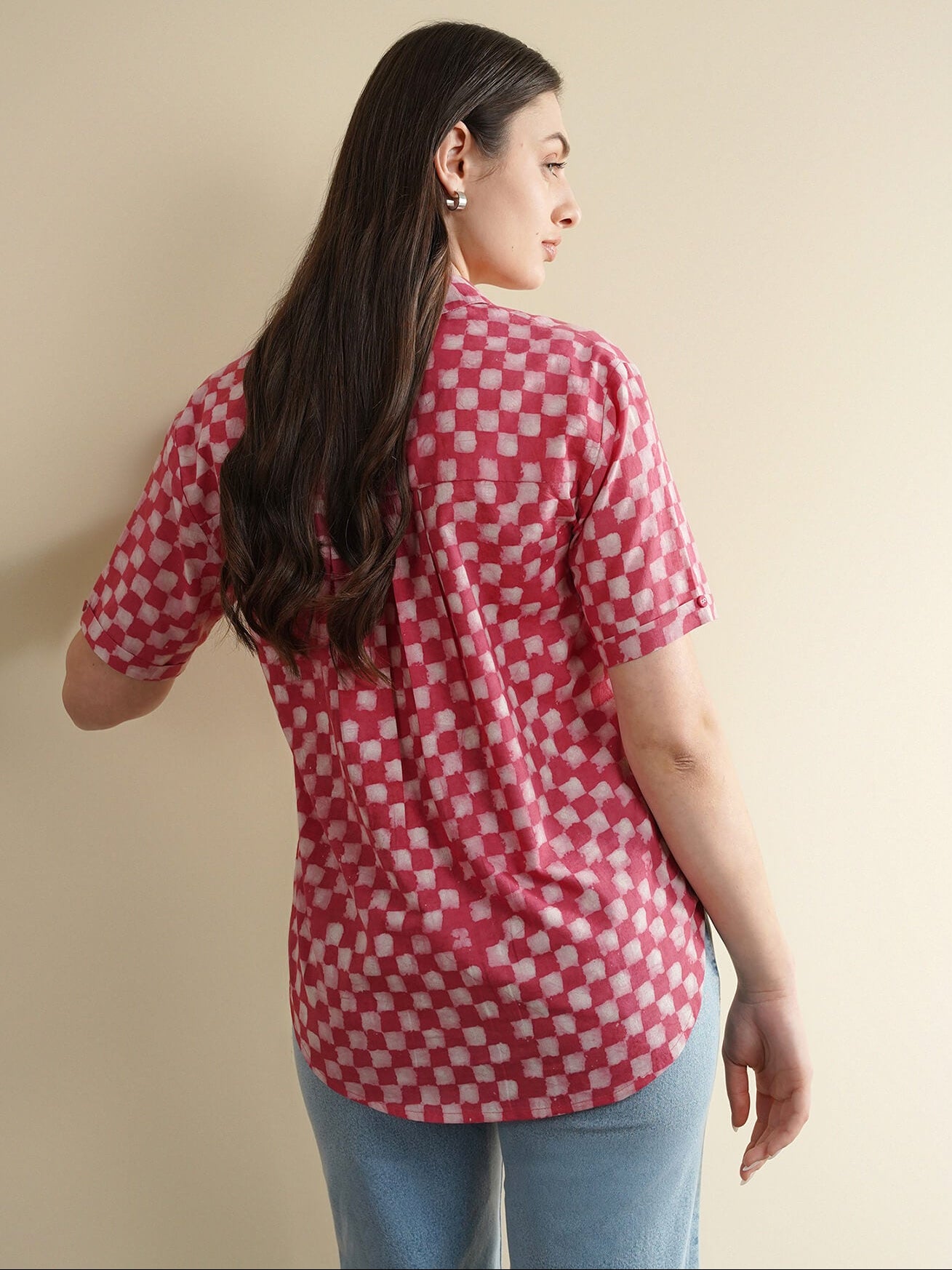 Cotton Dabu Checked Shirt - Pink