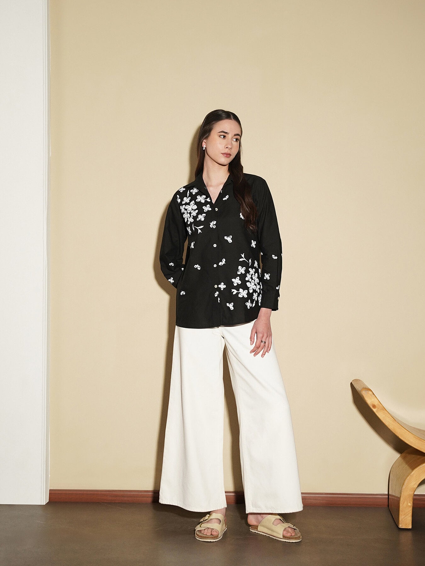 Cotton Floral Shirt - Black
