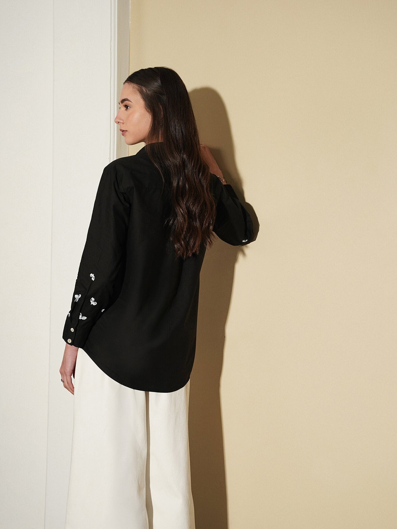 Cotton Floral Shirt - Black