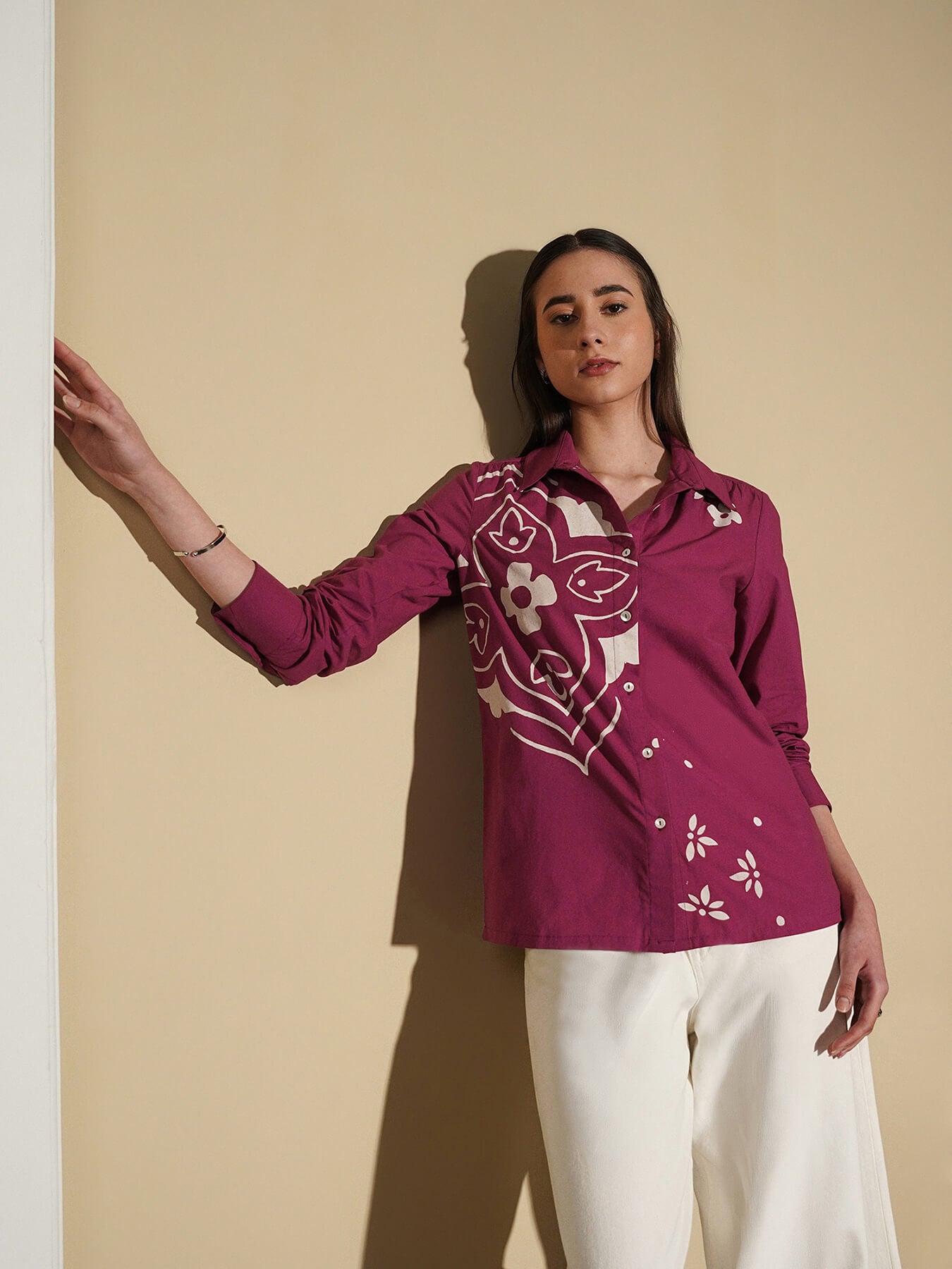 Cotton Abstract Print Shirt - Magenta