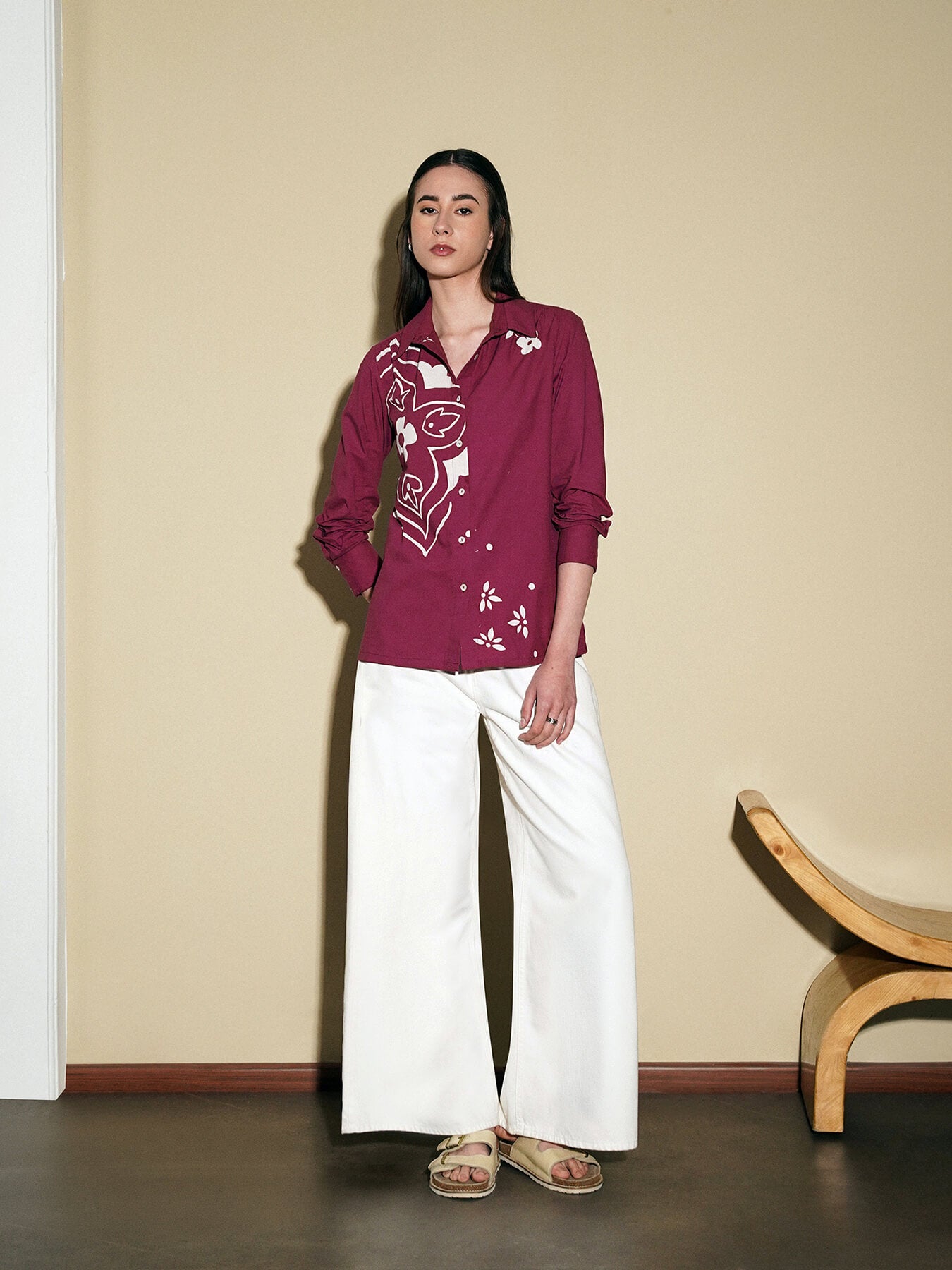 Cotton Abstract Print Shirt - Magenta