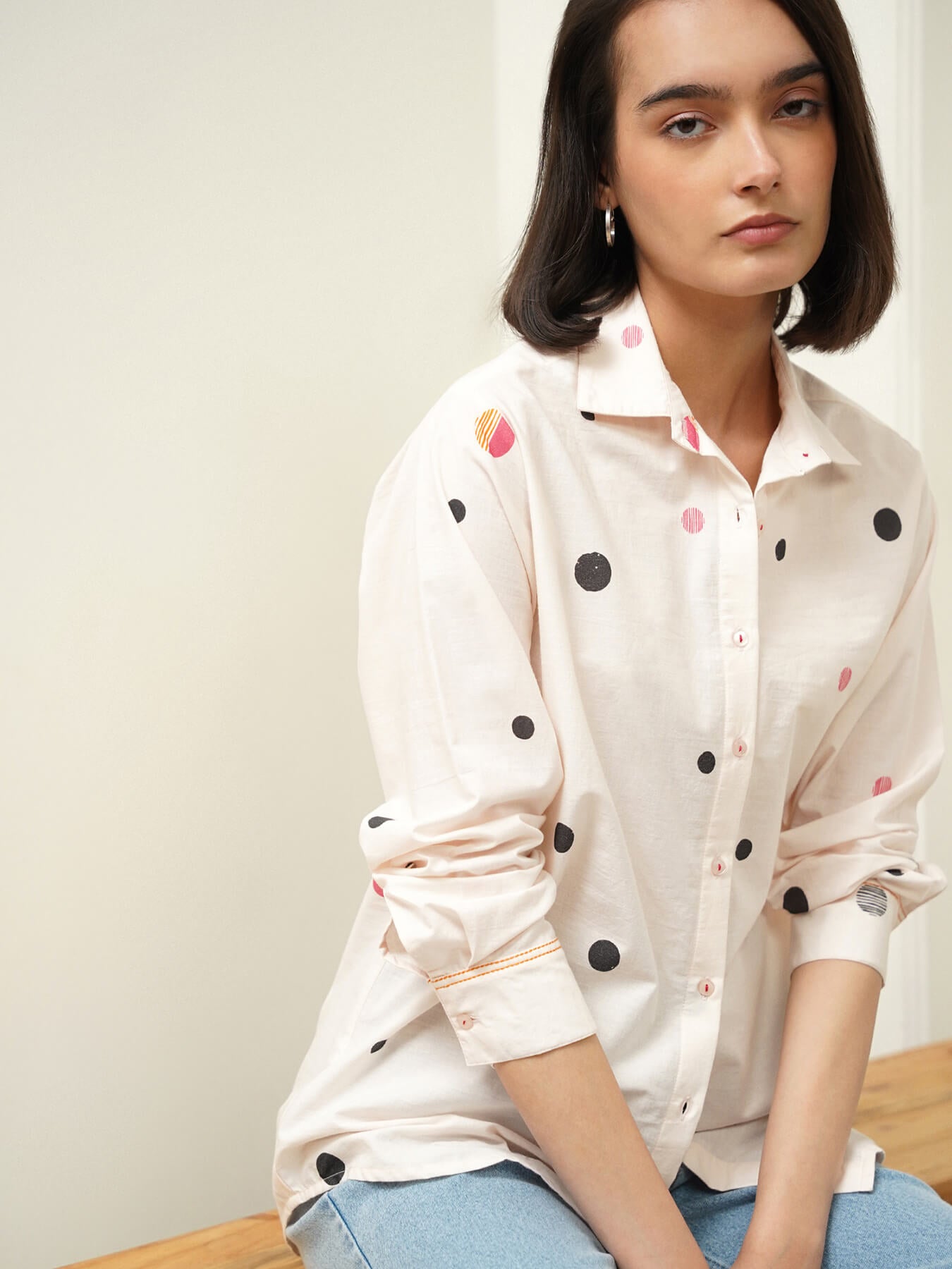 Cotton Polka Shirt - Off White