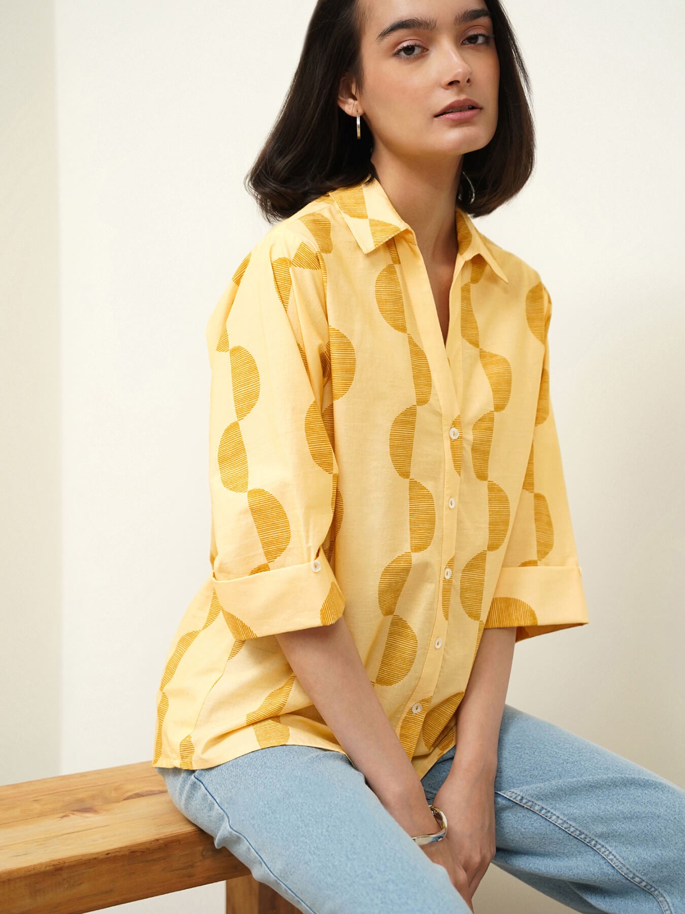 Cotton Geometric Shirt - Yellow