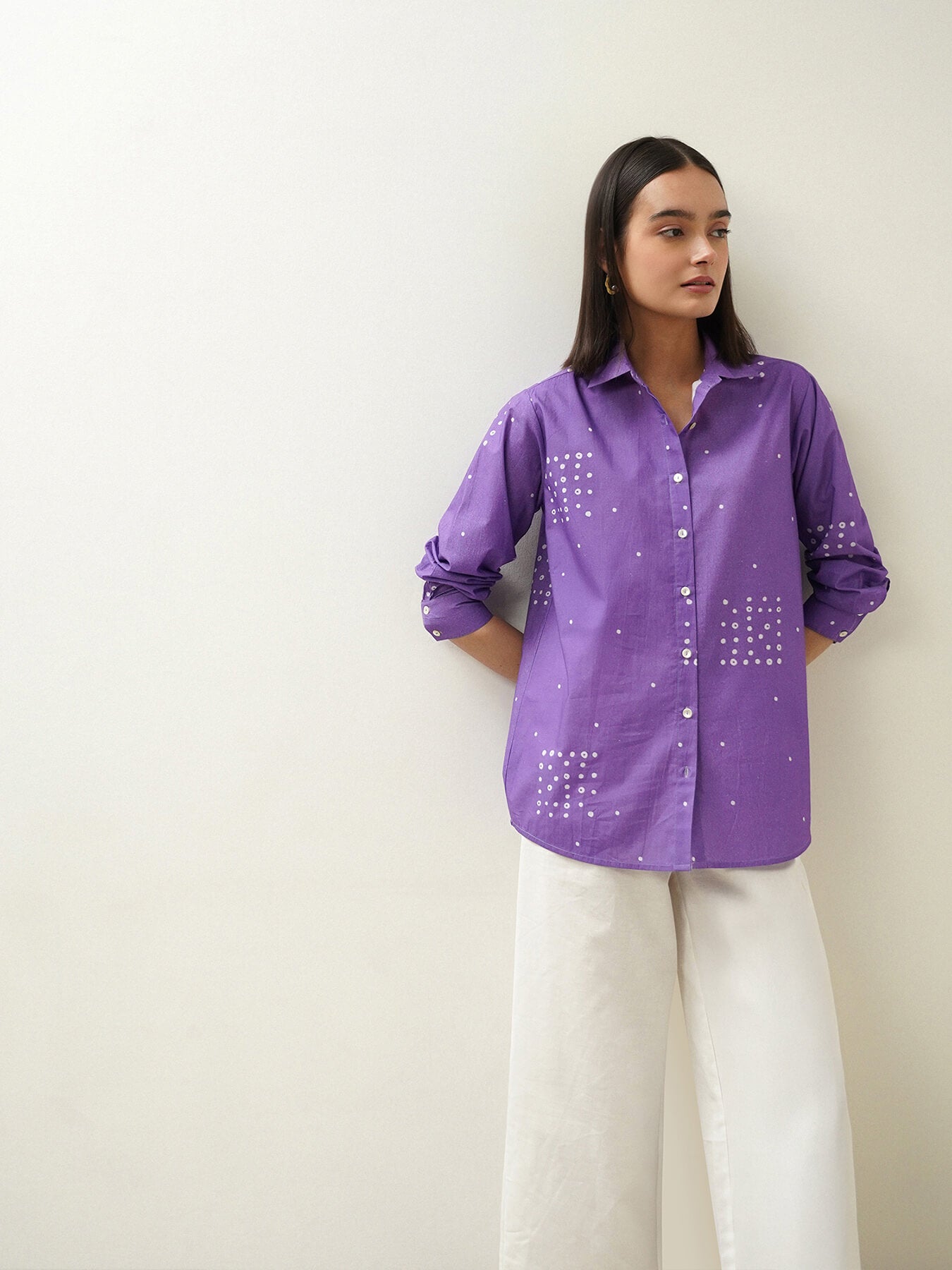 Cotton Geometric Shirt - Purple