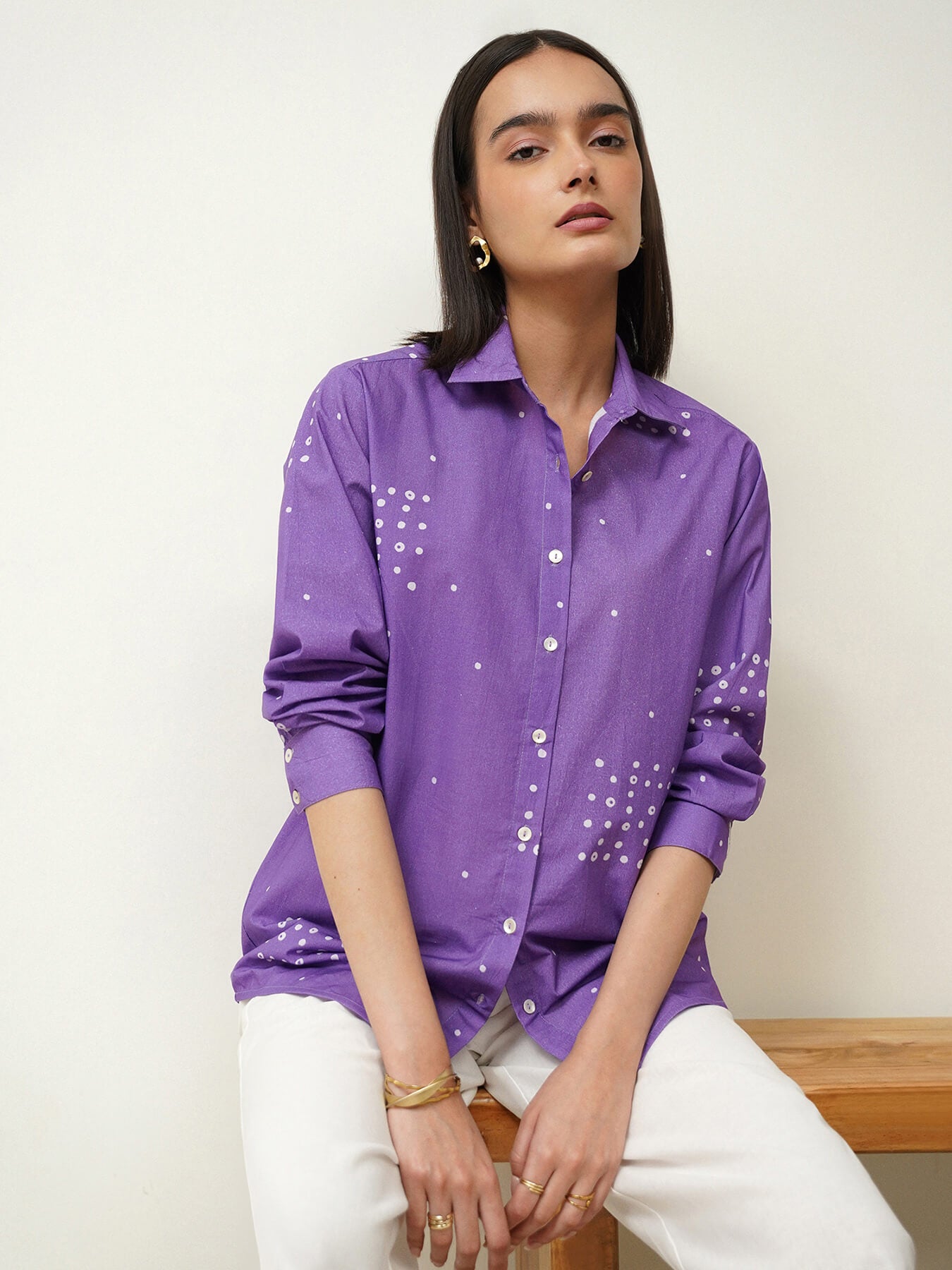 Cotton Geometric Shirt - Purple