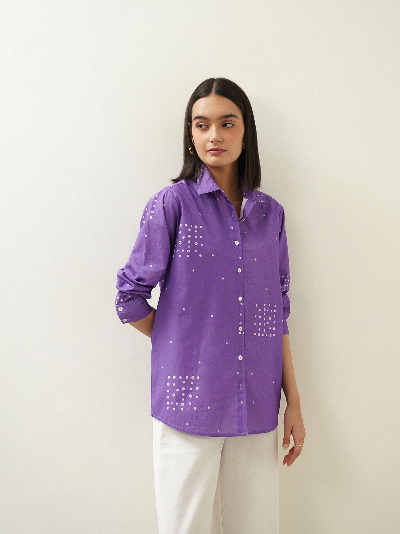 Cotton Geometric Shirt - Purple