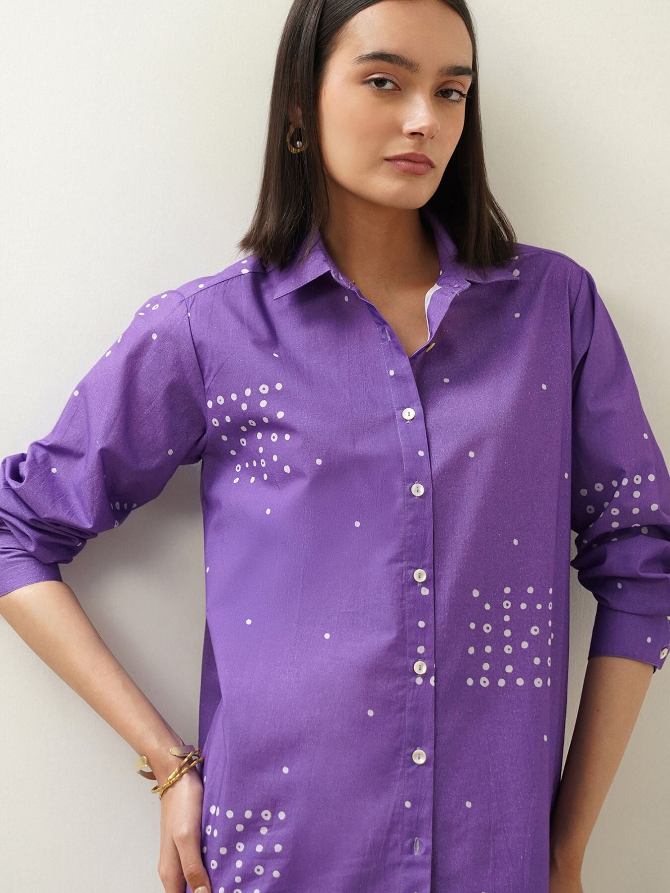 Cotton Geometric Shirt - Purple