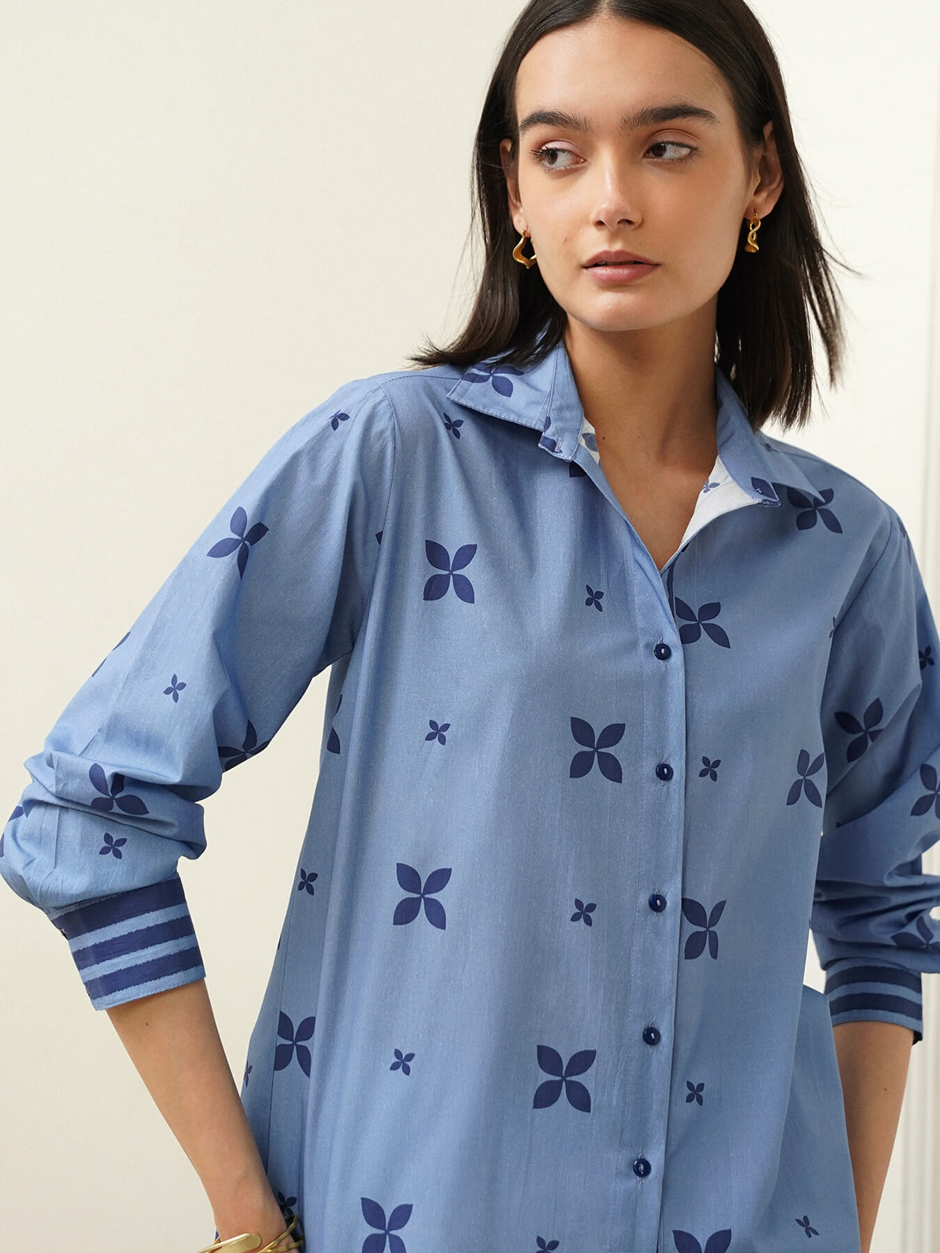 Cotton Floral Shirt - Purple