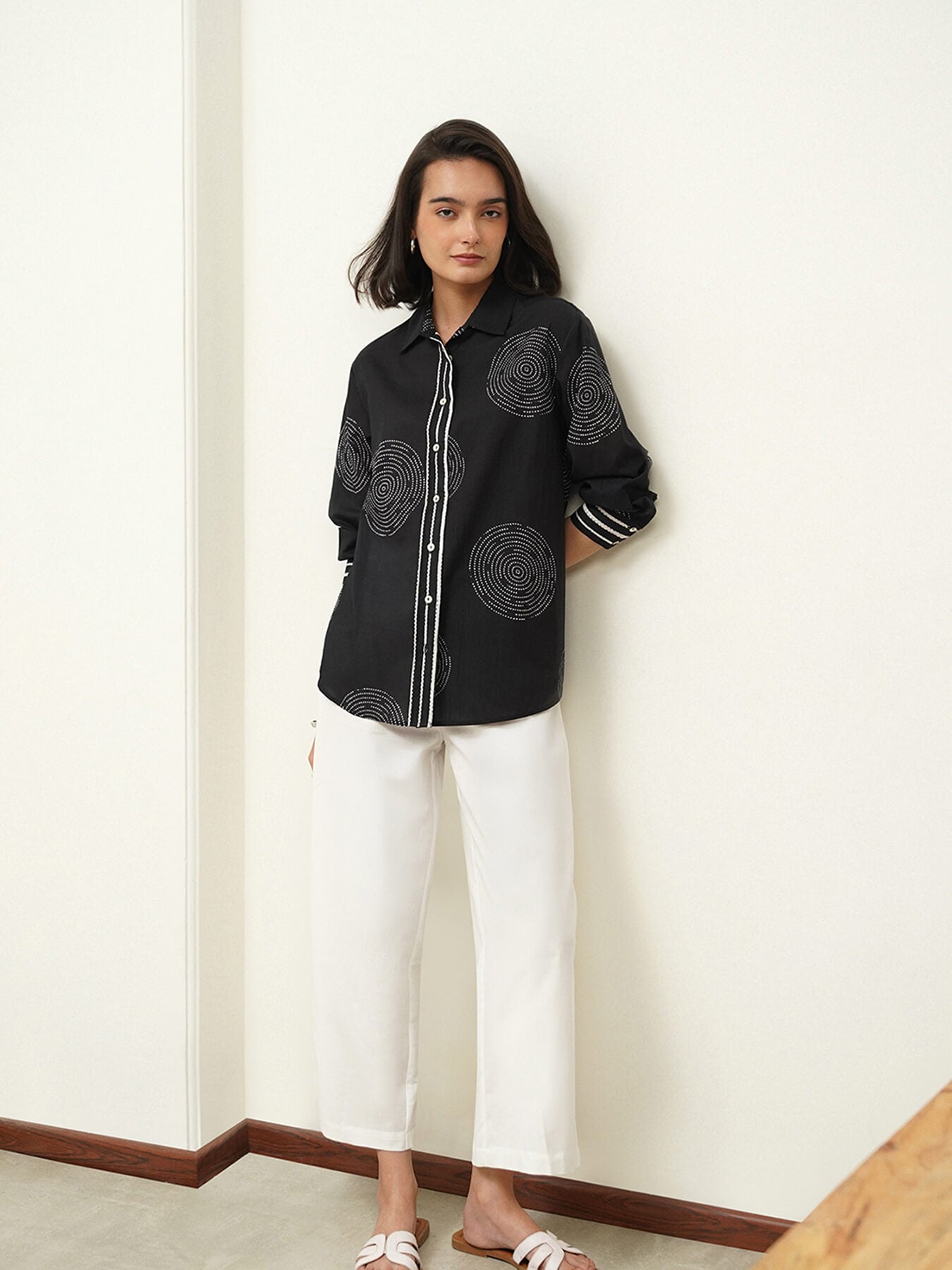 Cotton Geometric Shirt - Black