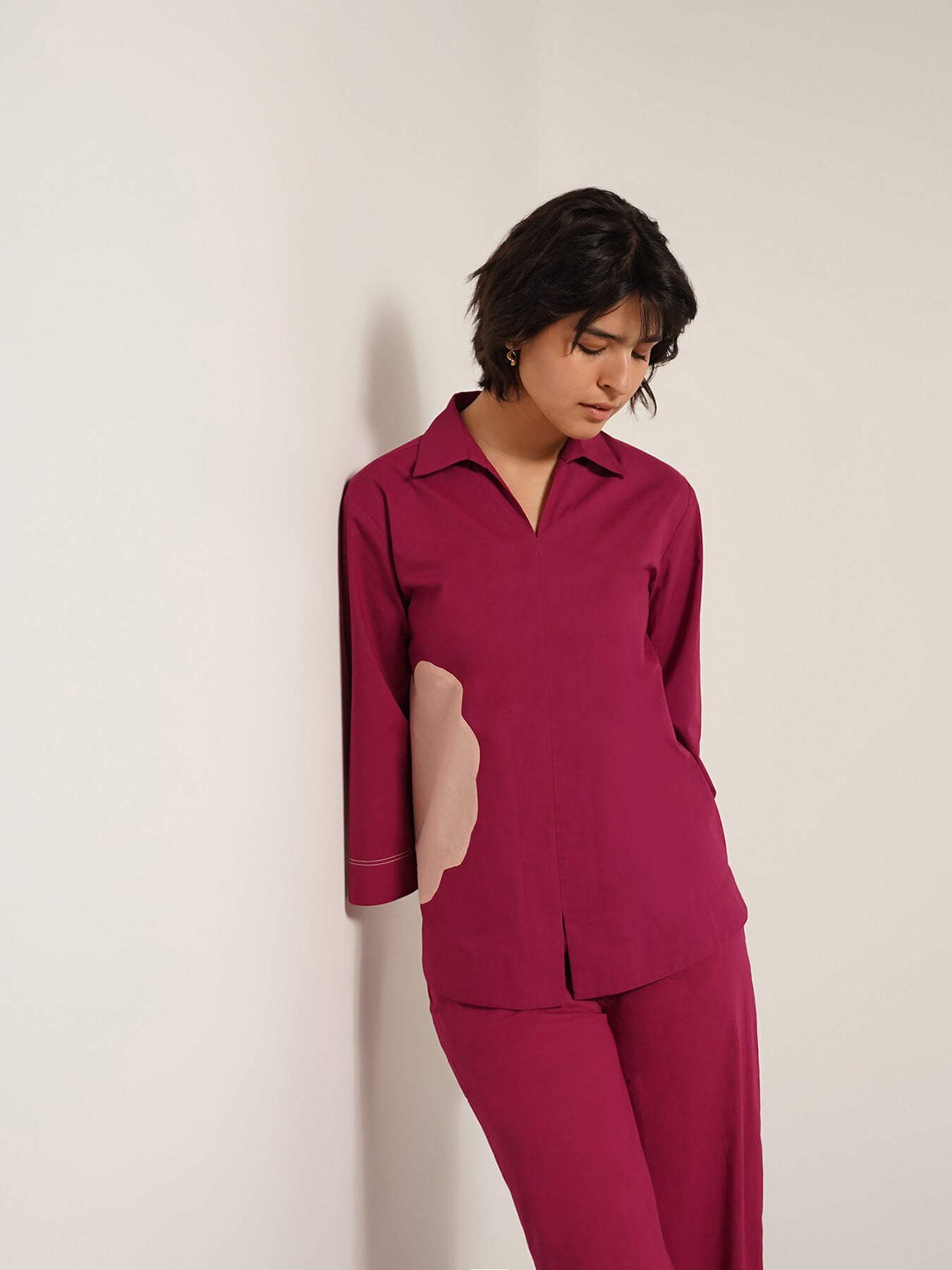 Cotton Colourblock Floral Patchwork Top - Burgundy