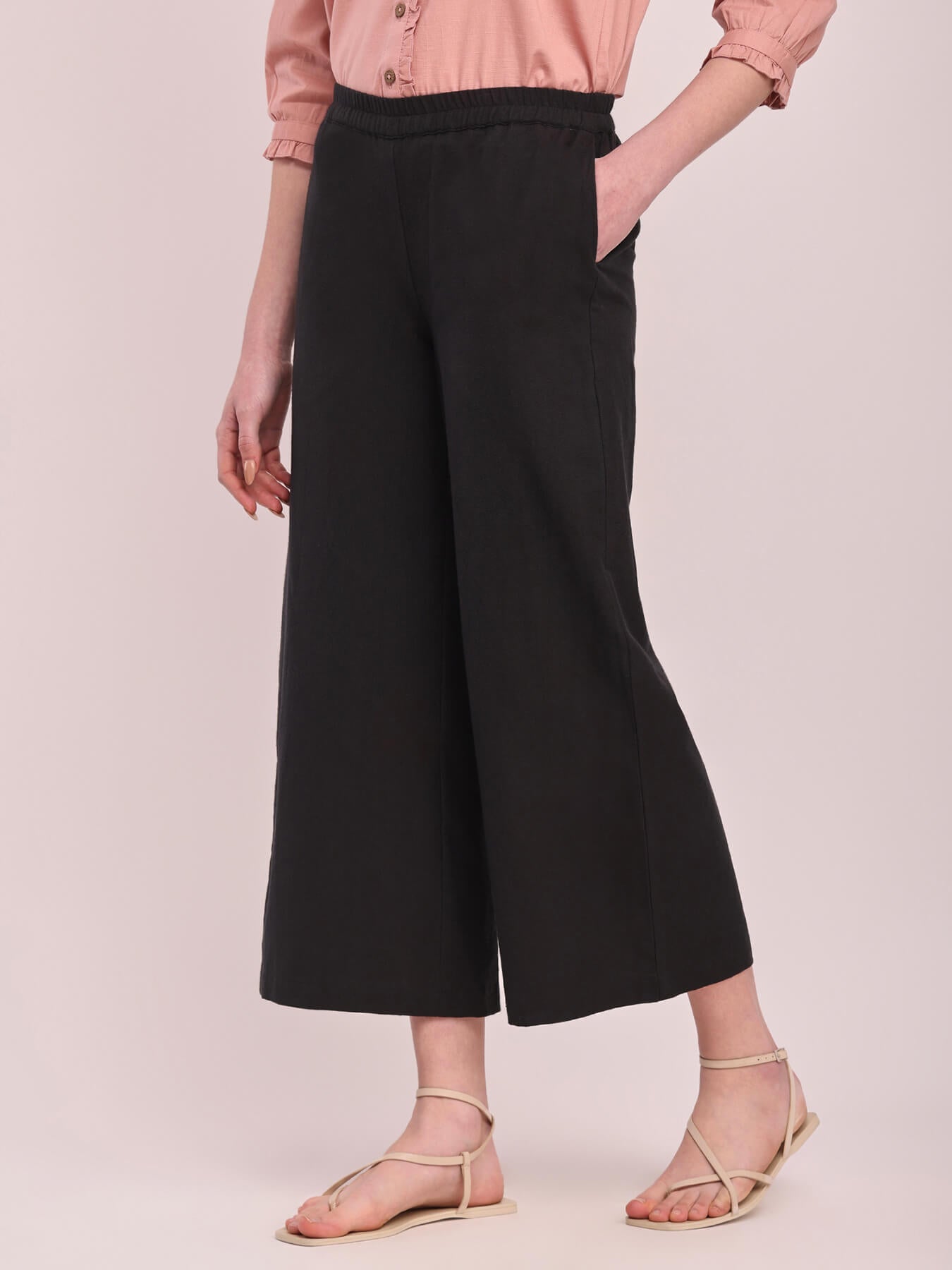 Cotton Solid Culottes - Black