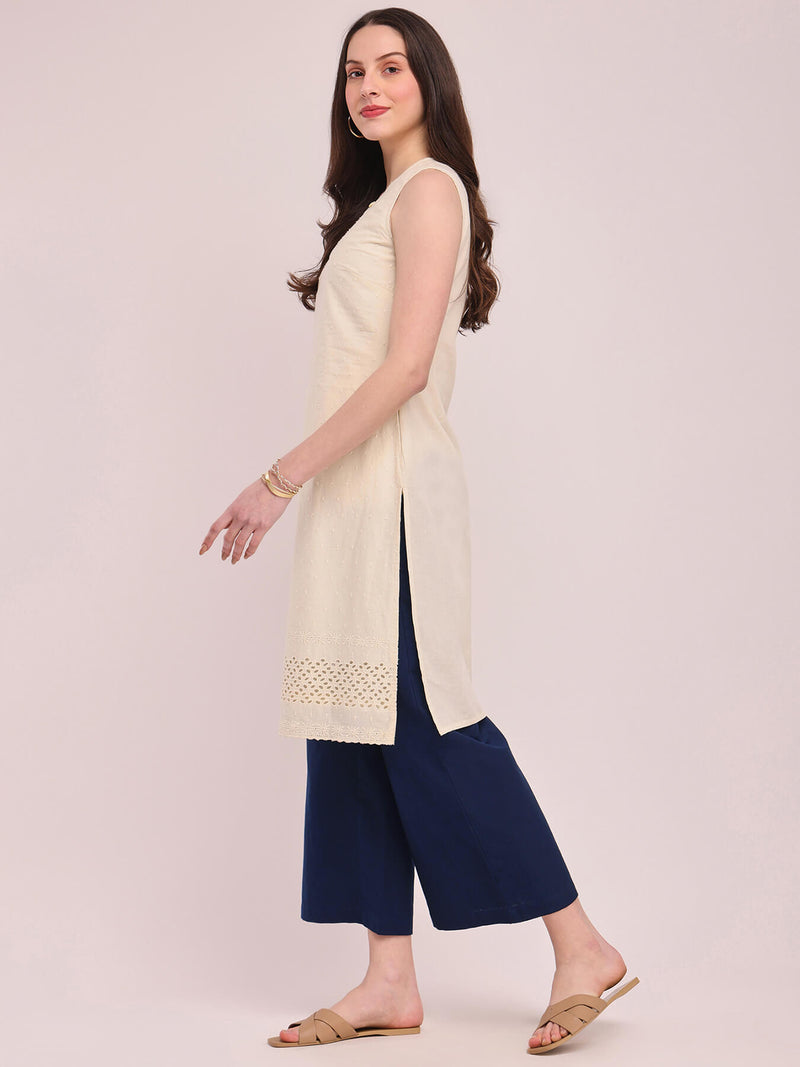 Cotton Solid Culottes - Navy Blue