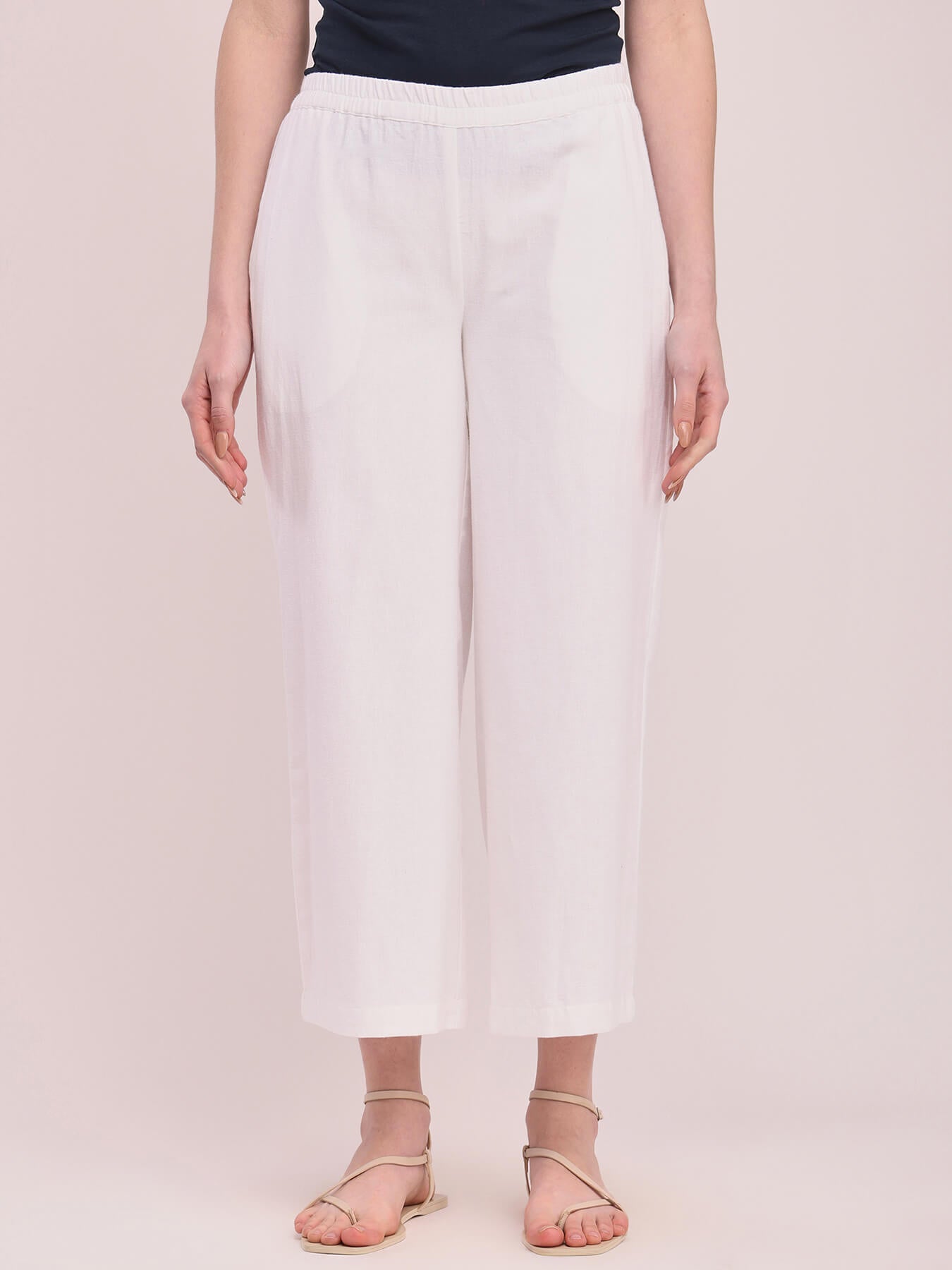 Cotton Solid Culottes - White