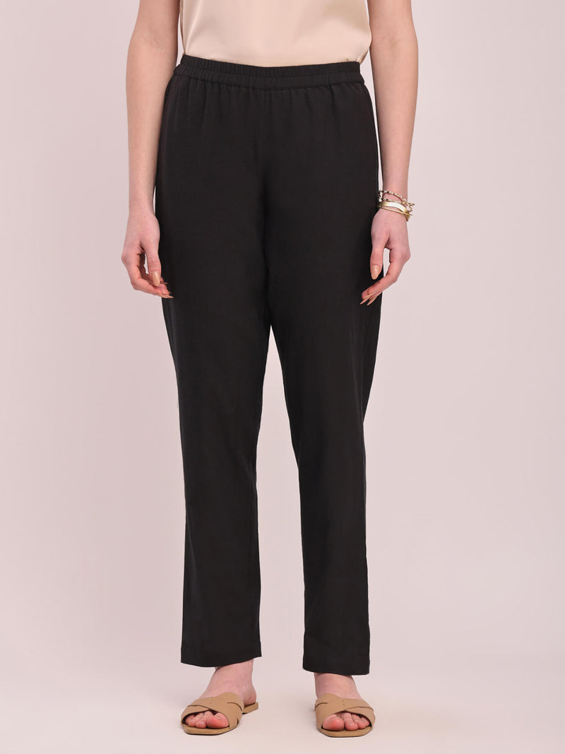 Cotton Solid Tapered Trousers - Black