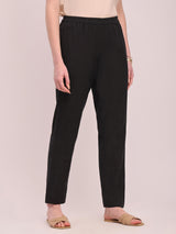 Cotton Solid Tapered Trousers - Black