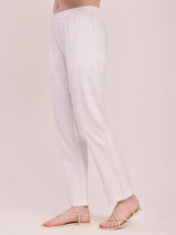 Cotton Solid Tapered Trousers - White