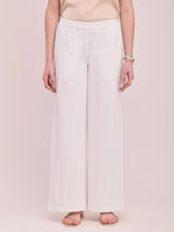 Cotton Solid Wide-Leg Trousers - White