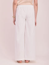 Cotton Solid Wide-Leg Trousers - White