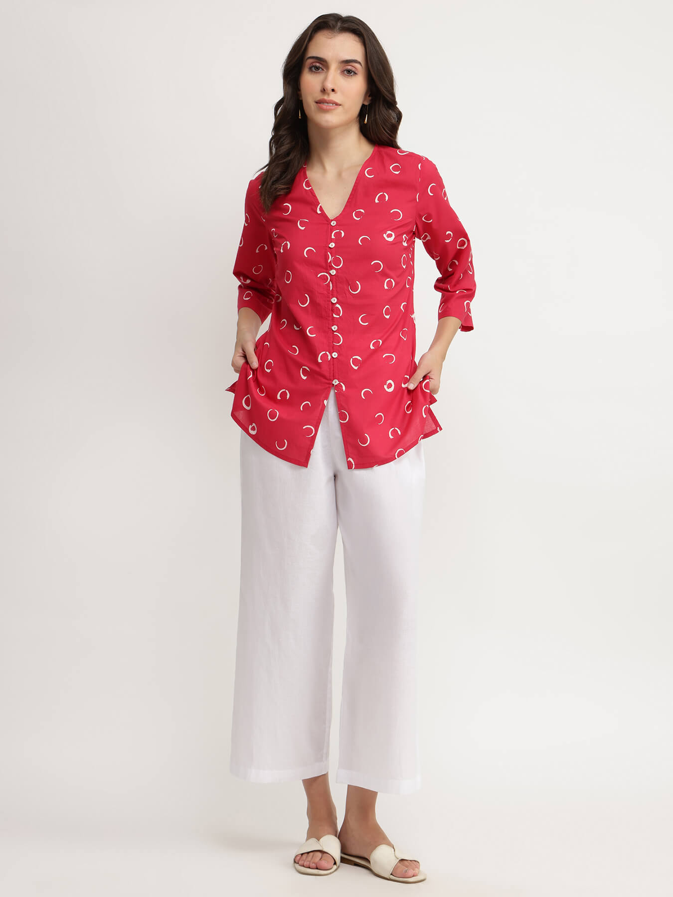 Cotton Solid Relaxed Fit Culottes - White