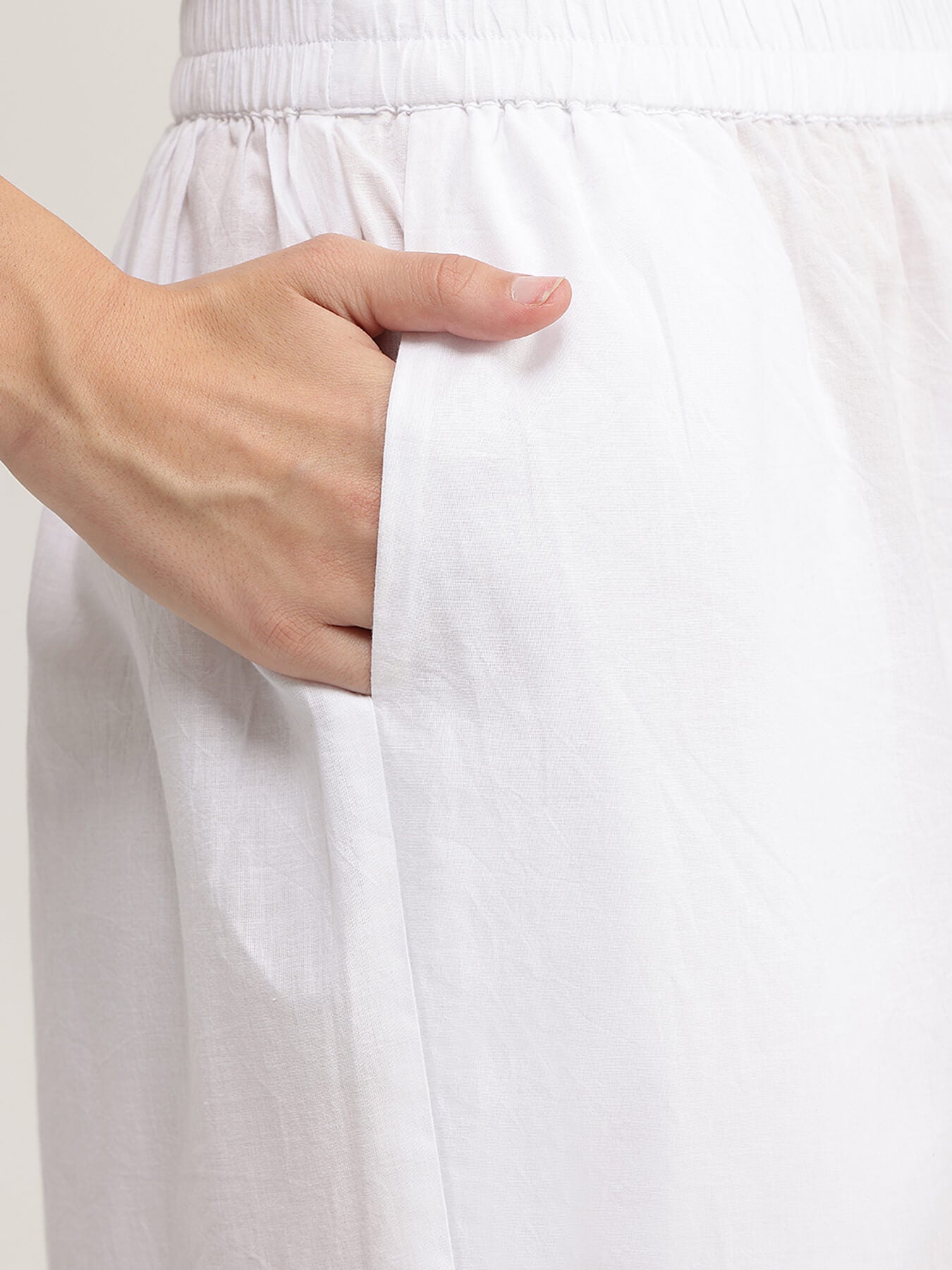 Cotton Solid Relaxed Fit Culottes - White