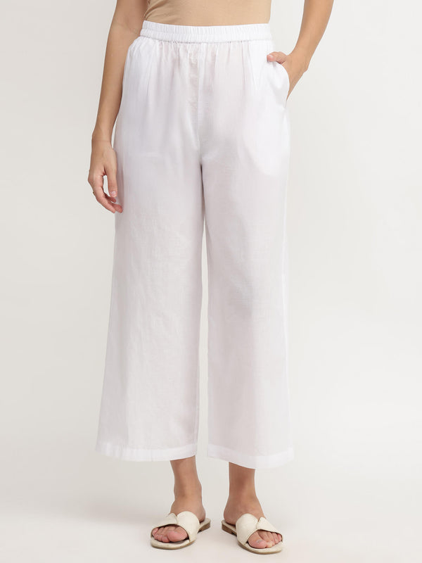Cotton Solid Relaxed Fit Culottes - White