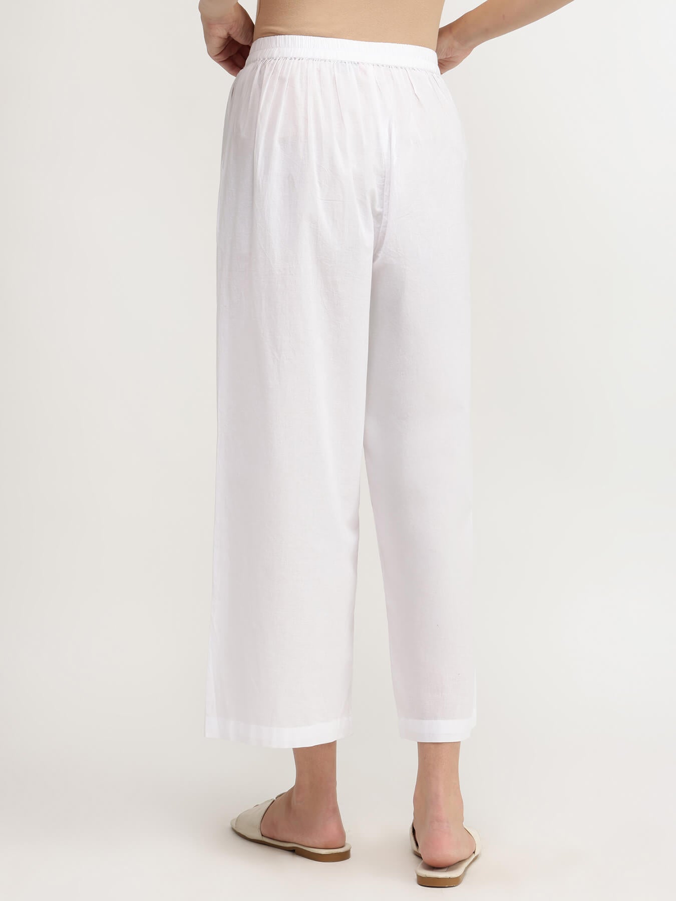 Cotton Solid Relaxed Fit Culottes - White