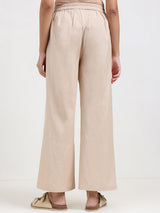 Linen Blend Solid Straight Trouser - Beige