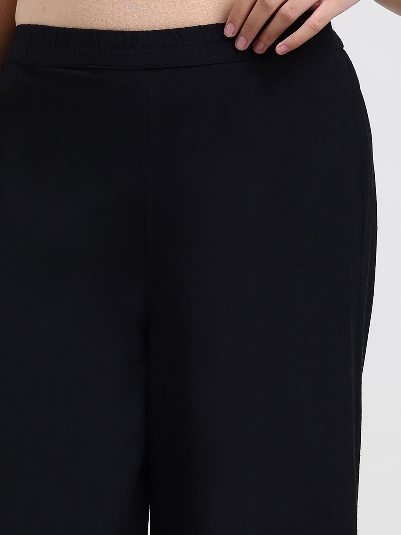 Linen Blend Solid Straight Trouser - Black