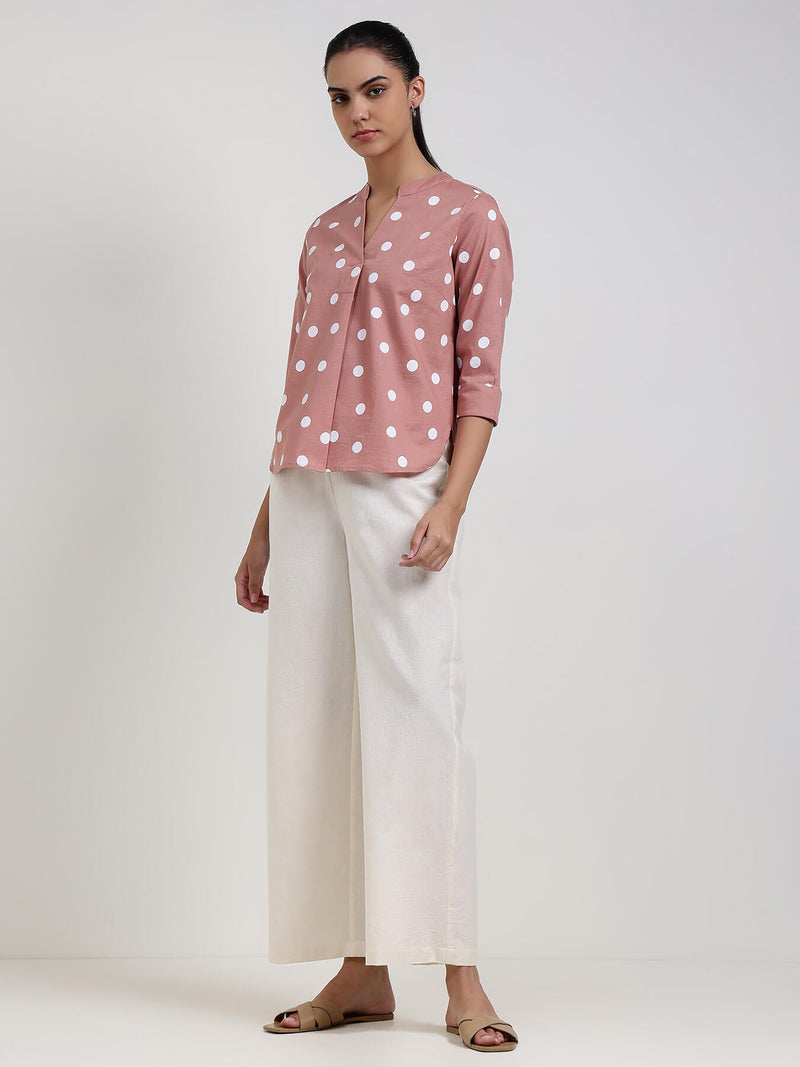 Linen Blend Solid Straight Trouser - Off White