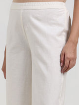 Linen Blend Solid Straight Trouser - Off White