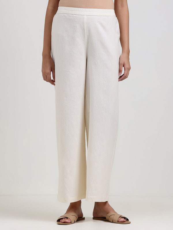 Linen Blend Solid Straight Trouser - Off White