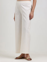Linen Blend Solid Straight Trouser - Off White