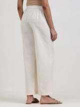 Linen Blend Solid Straight Trouser - Off White