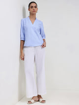 Linen Blend Solid Straight Trouser - White