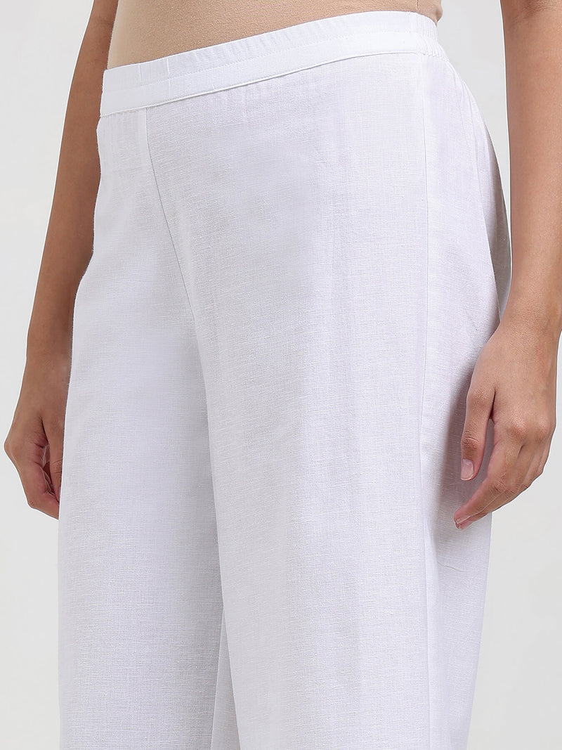 Linen Blend Solid Straight Trouser - White