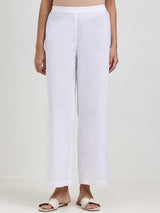 Linen Blend Solid Straight Trouser - White