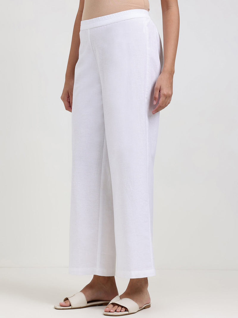 Linen Blend Solid Straight Trouser - White