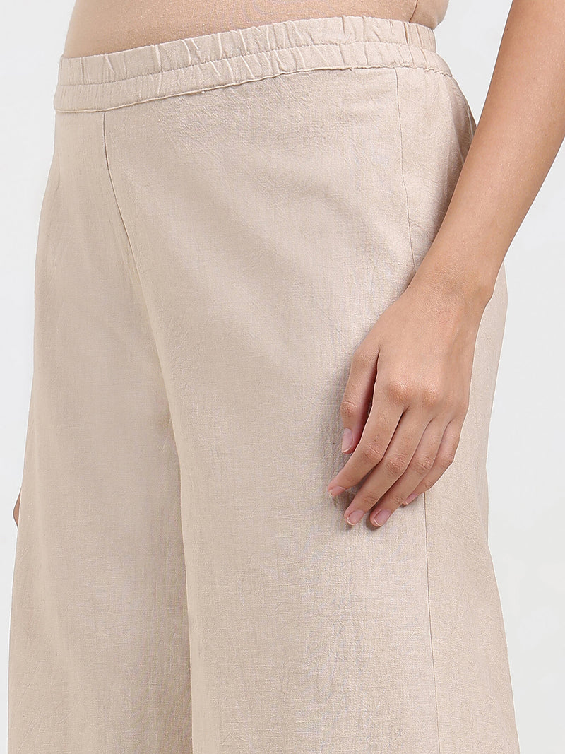 Linen Blend Solid Flared Culottes - Beige