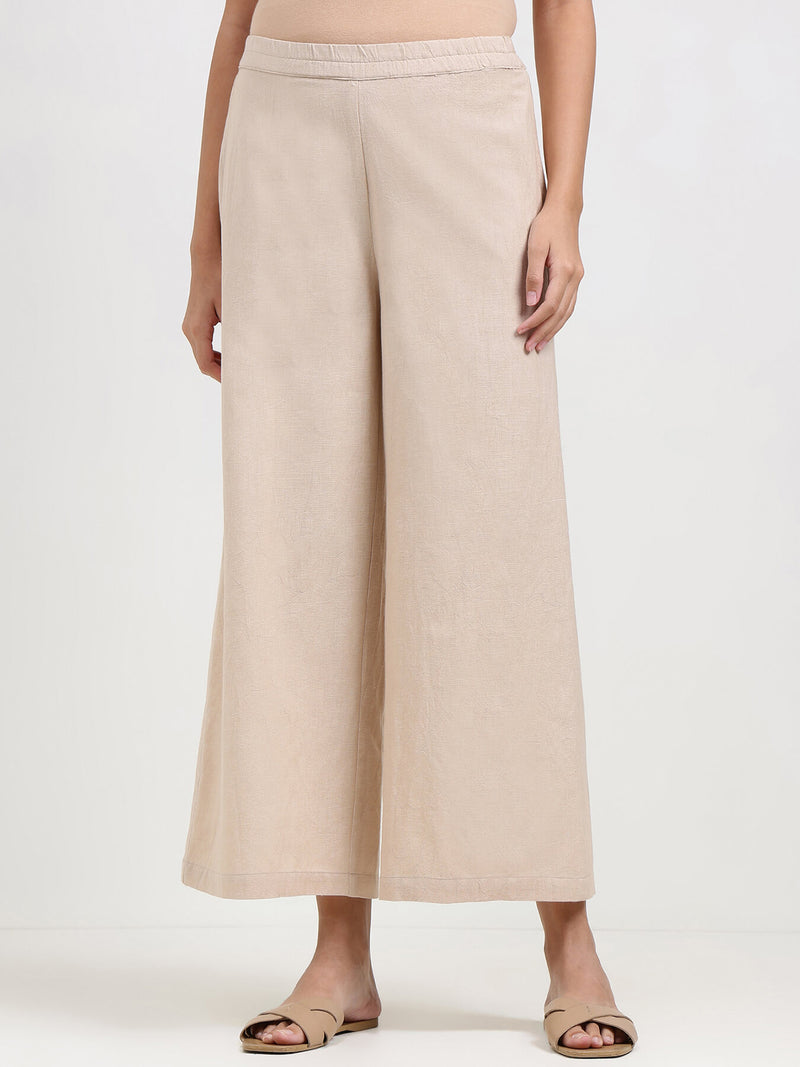 Linen Blend Solid Flared Culottes - Beige