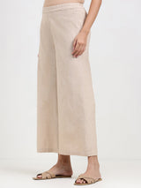 Linen Blend Solid Flared Culottes - Beige