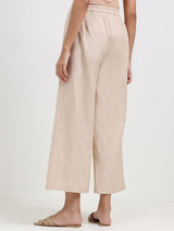 Linen Blend Solid Flared Culottes - Beige