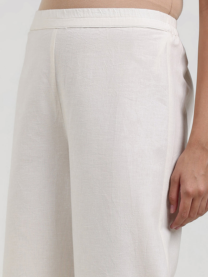 Linen Blend Solid Flared Culottes - Off White