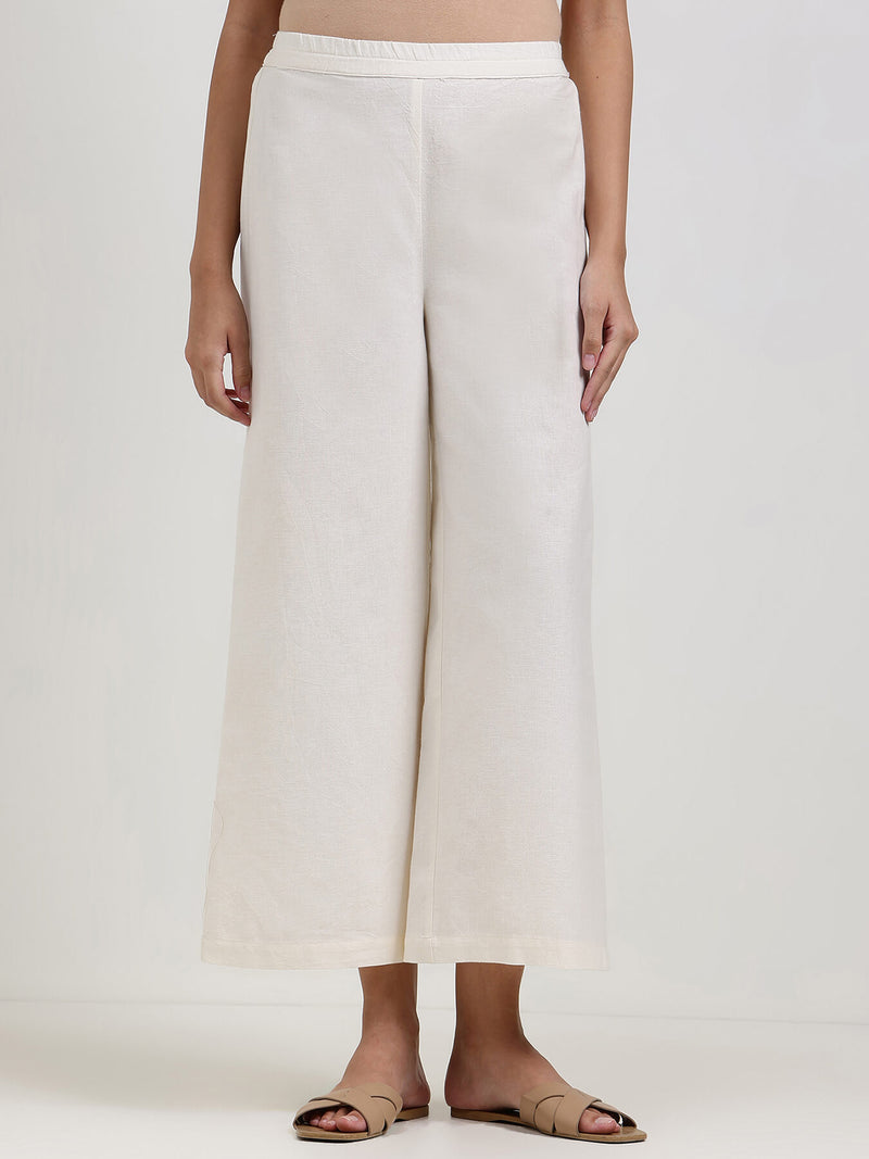 Linen Blend Solid Flared Culottes - Off White