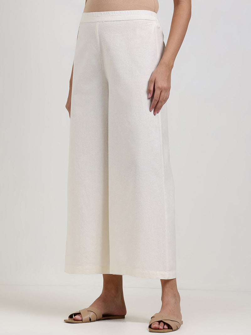 Linen Blend Solid Flared Culottes - Off White